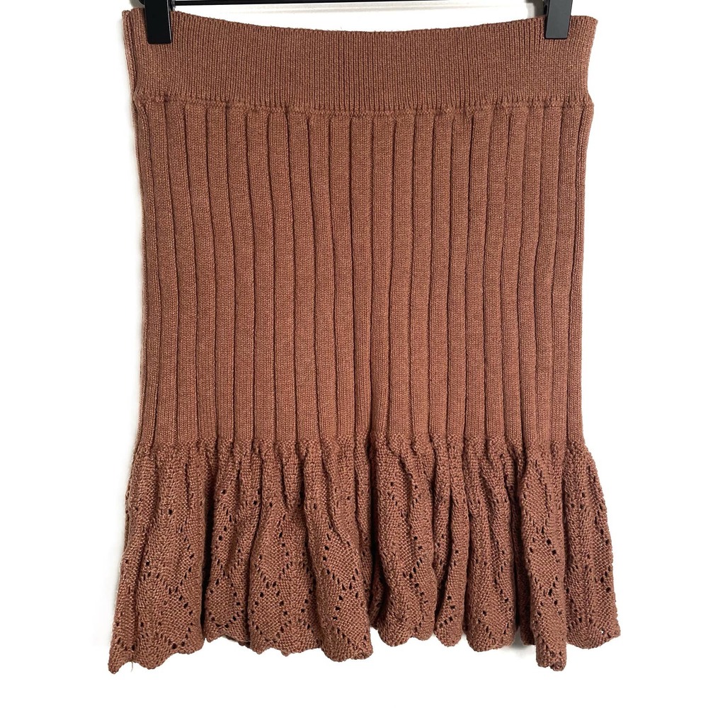 Free People | Women's Crochet Hem Ribbed Pull On Sweater Skirt | sz S